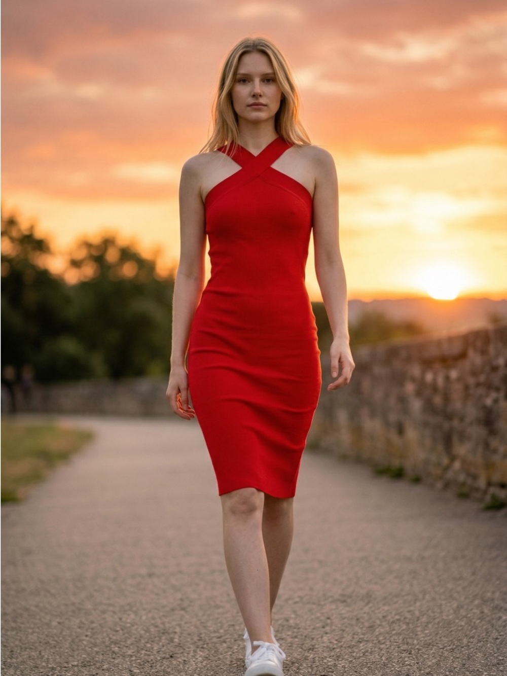 NWT Sincerely Jules Red Midi Dress with Cross-Front Neckline - Picture 2 of 7